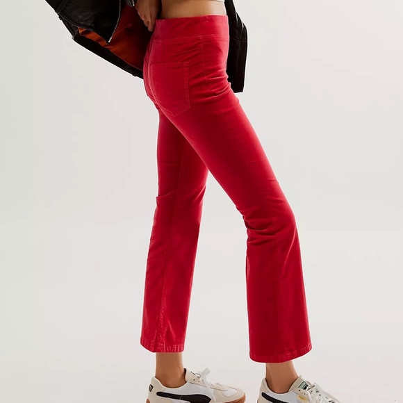 💋 In My Feelings RED Velvet Crop Slim Flare Pants*NEW w/out tags - Picture 1 of 1